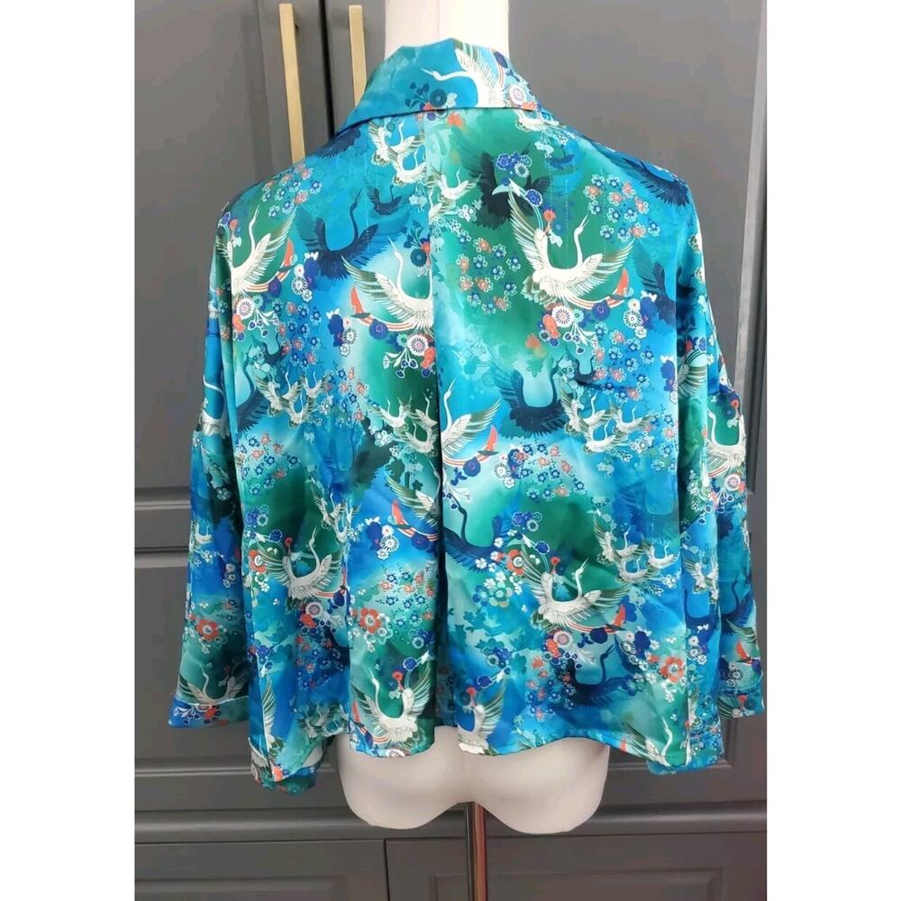 Misa Hylton x INC Japanese Crane Kimono Style Button Up Camp Shirt Cropped XXXL - Picture 7 of 11